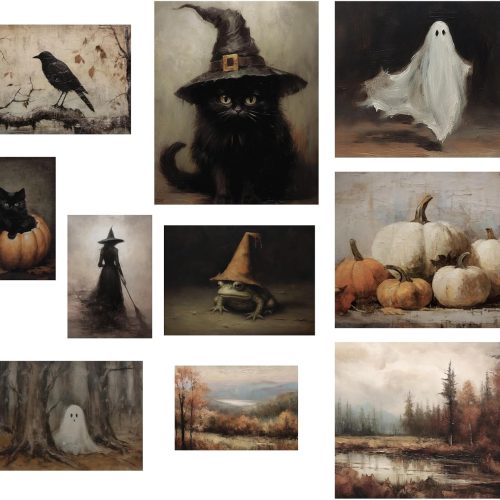 BAYKUL Halloween Wall Decor - 54pcs (4x6 inch) Aesthetic Wall Art for Teen Girls - Witchy Room Decor