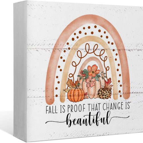 Happy Thanksgiving Fall Gnomes with Pumpkin Pie and Coffee Cup Wood Box Sign Desk Decor,Rustic Autumn Harvest Seasonal Thanksgiving Wooden Block Sign Decorations for Home Farmhouse Wall Tabletop Shelf