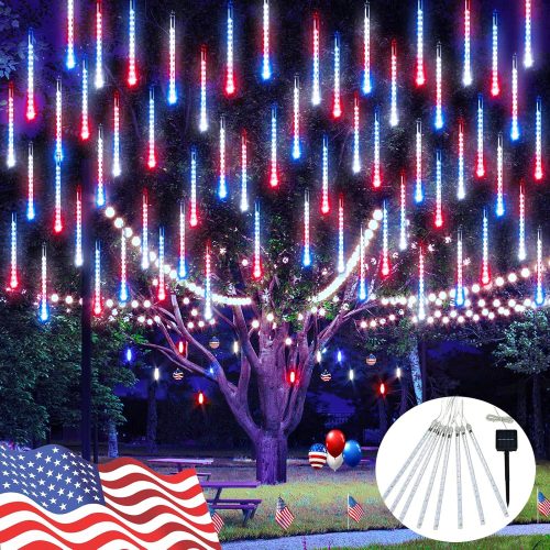 JMEXSUSS Orange and Purple Solar Halloween Lights Outdoor, 8 Tube 144 LEDs Solar Meteor Shower Rain Lights for Halloween Tree Yard Party Patio Christmas Decoration