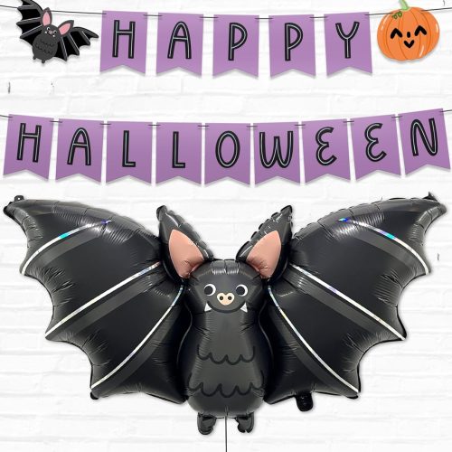 4 HOUSE OF PARTY Bat Balloons 42 Inch and Happy Halloween Banner for Halloween Decorations - Perfect for Mantle, Spooky Decor, Indoor and Outdoor Halloween Party Decorations!