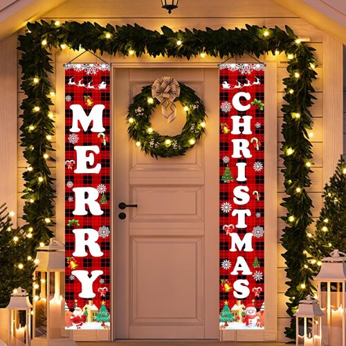 Christmas Decorations Outdoor Indoor Yard Front Porch, Merry Christmas Banner Door Decorations, Hanging Reusable Sign Xmas Decor for Home Outside Yard Garage Front Door Wall, 70 Inch