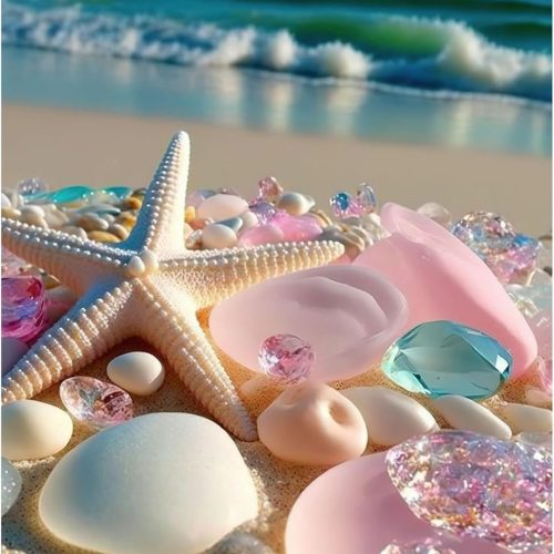 Beach Diamond Art Kits for Adults, Sea Stone Diamond Painting Kits for Adults Beginners, DIY 5D Beach Landscape Diamond Painting with Round Gem Art Kits for Gift Home Wall Decor 12x16 Inch