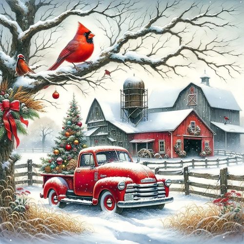 Christmas Diamond Art Kits for Adults, 5D Christmas Truck Diamond Painting Kits, Winter Landscape Full Drill Crystal Gem Art Craft Kit for Home Wall Decor 14x14 inch