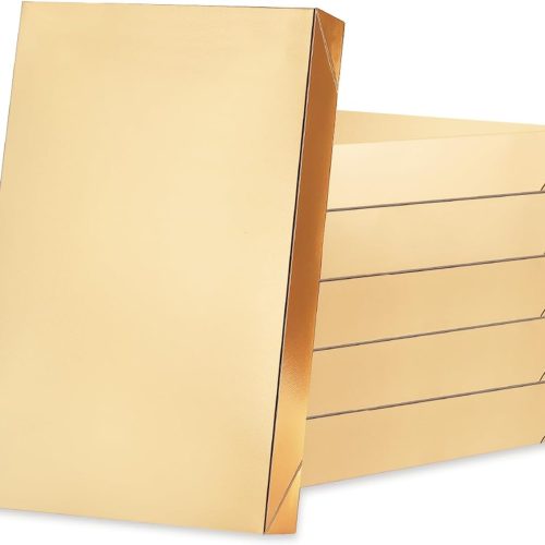 6 Gift Boxes with Lids 11x8.5x1.5 Inches Gold Shirt Boxes Gift Boxes for Clothes Gift Wrap Boxes (Grain Texture Gold)