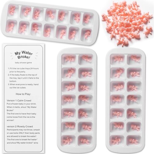My Water Broke Baby Shower Game with 80 Mini Plastic Babies, 3 Ice Cube Trays and 1 Sign, Used for Ice Baby Shower Games, White