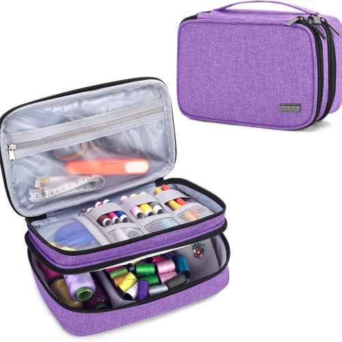 Luxja Sewing Accessories Organizer, Double-Layer Sewing Supplies Organizer for Needles, Scissors, Measuring Tape, Thread and Other Sewing Tools (NO Accessories Included), Purple