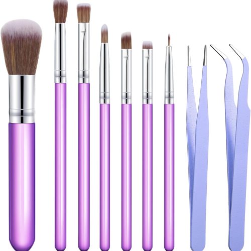 Sinmoe 10 Pieces Cake Candy Decorating Brushes Tools Cookie Decoration Brushes Pastry Brush and Stainless Steel Straight and Curved Tip Tweezers Pasta Tweezers for Baking Fondant (Purple Color)