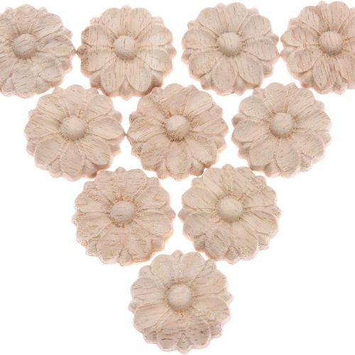 MUXSAM 10-Pack Wood Rosettes Little Onlay Appliques, Unpainted Round Flower Carving Craft Decals for Home Chests Cabinet Door Cupboard Dresser Bed Wall Pew Wardrobe Furniture Decor (Dia-3cm/1.18")