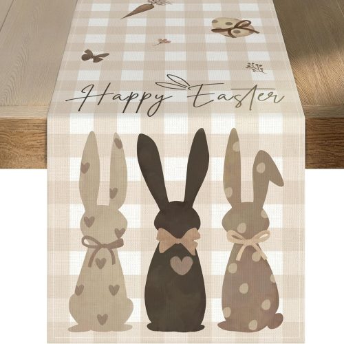 Happy Easter Table Runner 2-Ply (13"x72") - Buffalo Plaid Bunny Runner Design - Spring Table Decorations for Indoor & Outdoor Home Party Decor AMD Print