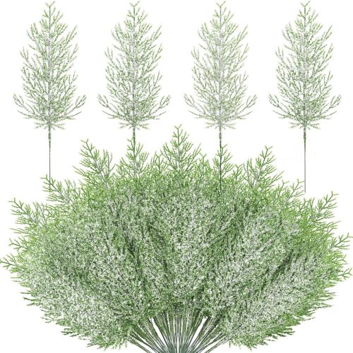 DILIBRA 72PCS Artificial Snow Frosted Pine Branches, Spring Greenery Stems Faux Pine Branches, Fake Picks DIY Snowy Pine Stems for Christmas Garland Wreath Craft Home Kitchen Garden Decorations