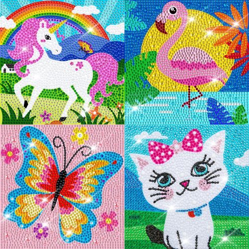 5D Diamond Art Kits for Kids Beginners Easy Kits Arts and Crafts for Kids Ages 8-12 Diamond Art Craft Set for Home Wall Decor (4 Pack e)