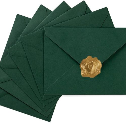 50 Pack A7 Colorful 5x7 Envelopes V Flap Invitation Envelopes for 5x7 Cards, Birthday, Weddings, Graduations, Greeting Cards, Baby Shower 5.24 x 7.24 Inches (Dark Green)