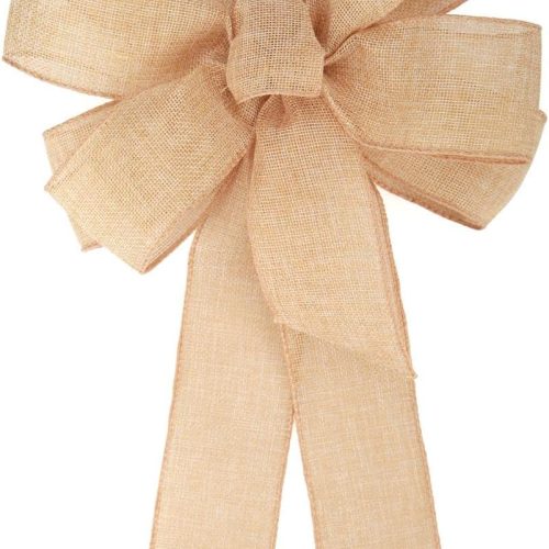 1 Pcs 10 x 20 Inch Big Bow Burlap Ribbon with Natural Jute Rustic Wreath Ribbons and Bow Use Wrapping, Party Decoration (Linen)
