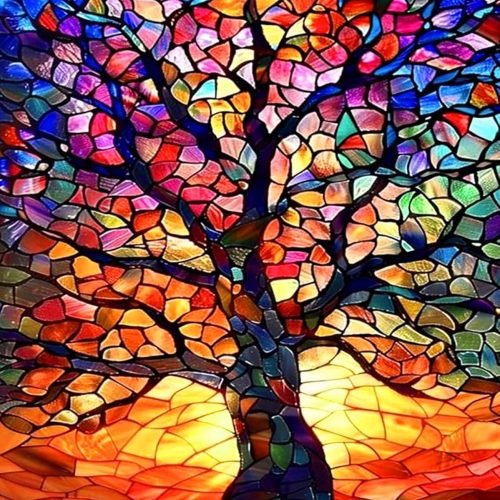 AALBLAC Paint by Numbers Kit for Adults Beginners - Stained Glass Tree of Life Paint by Number Canvas, DIY Acrylic Easy Tree Oil Painting for Gift Home Wall Decor 16 X 20 Inch