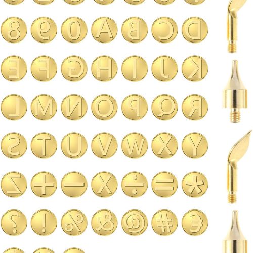 FUYGRCJ- 56Pcs Wood Burning Tip Set Letter Wood Burning Tool Including Alphabet Number Symbol Brass Alphabet Number Template for DIY Embossing Carving Craft Wood Burning