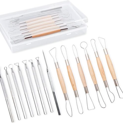 14PCS Ceramic Pottery Clay Ribbon Sculpting Tool Kit with Feather Wire Texture and Needle Detail Tools for Carving,Modeling,by Augernis