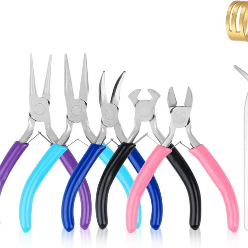 5 Pcs Jewelry Making Pliers Tools,Includes Needle,Round,Chain, Bent & Zipper Pliers for Repair, Wire Wrapping & Crafts DIY Craft Jewelry Making Supplies