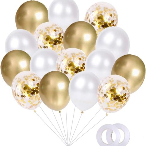 Gold Pearl White Gold Confetti Balloons Set(60Pack), 12Inch Latex Glitter Balloons Birthday Wedding Baby Shower Bridal Shower Party Decorations.