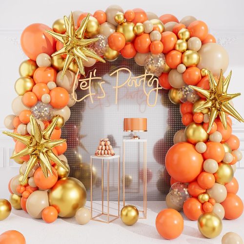 Gold Orange Balloons Garland Arch Kit,127 Piece Confetti Latex Metal Aluminum Foil Balloons for Birthday Baby Shower Party Decor Supplies