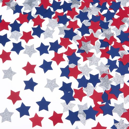 Silver Blue and Red Star Confetti Table Decoration for 4th July Independence Day Graduation Retirement Patriotic Theme Party,1.2 inch in Diameter,200 Counts