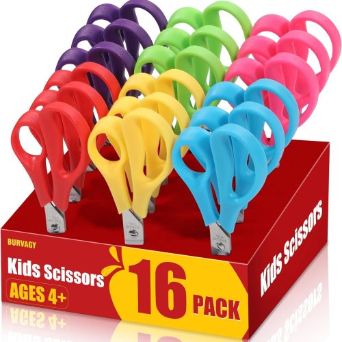 16Pack 5.5" Safety Small School Kids Student Round Blunt Tip Craft Scissors Bulk, Stainless Steel Blades Comfort Grip Scissors for Kid Children Kindergarten Cutting Paper