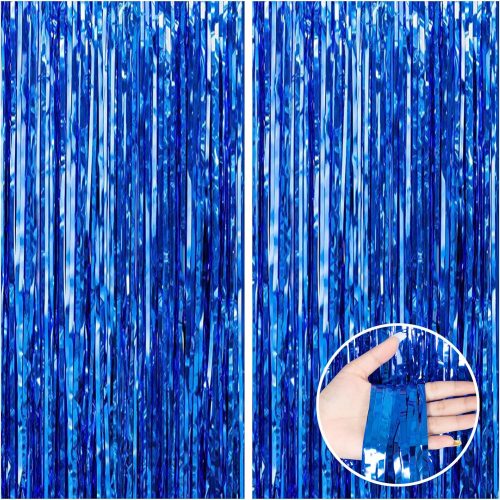 CANREVEL 2 Pack 3.3x8.2 Feet Dark Blue Foil Fringe Backdrop Curtains, Tinsel Streamers for Ocean Birthday Party Decorations, Graduation, Halloween, Under The Sea, Disco Party