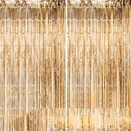 Dazzle Bright 2 Pack Backdrop Curtain, 3FT x 8FT Metallic Tinsel Foil Fringe Curtains Photo Booth Background for Baby Shower Party Birthday Wedding Engagement Bridal Shower (Champagne Gold)