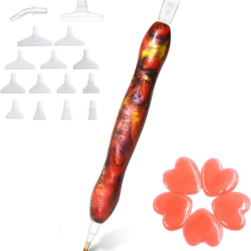 Diamond Painting Art Drill Accessories Tool Pen Kit, 5D Handmade Diamond Painting Drill Pen Stylus Tips Placers Heads and Wax Glue, Artistic Red