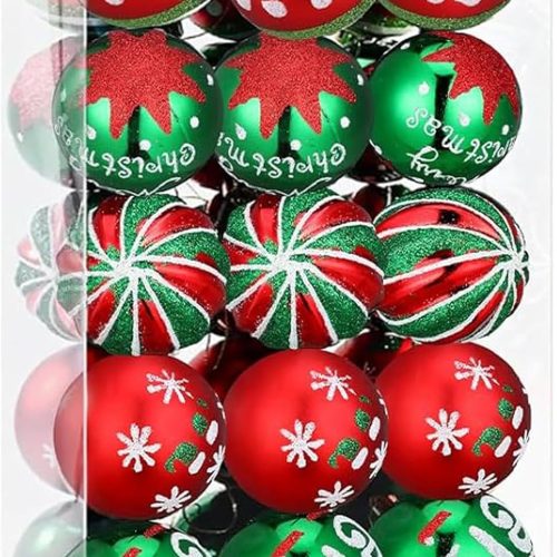 30ct Christmas Balls Ornaments- 2.36’’ Shatterproof Balls Ornaments for Xmas Tree Decorations, Hanging Ball Red and Green Christmas Ball Ornament Set for Holiday Party Decoration (3)