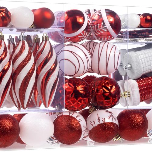 87Pcs Christmas Ball Ornaments Set, Assorted Shatterproof Hanging Tree Decorative for Xmas Tree Holiday Party and Home Decor (Red & White)