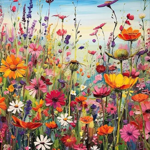 Diamond Art Painting Kits for Adults, Sea of Flowers 5D Diamond Painting Dots Art Kits for Adults Beginner, Flowers DIY Full Round Gem Crystal Art Paint by Diamond, Home Wall Decor 12x 16 in