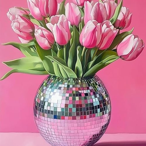 Pink Tulips Diamond Art Kits for Adults, Diamond Painting Kits for Adults for Beginners, DIY Pink Flowers Diamond Dots Art Kits, 5D Full Round Drill Gem Art Painting Kits for Home Decor, 12x16 inch