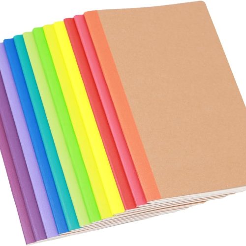 12 Pack A5 Notebooks Bulk, Kraft Cover Lined Blank College Ruled Travel Journals with 12 Colors Rainbow Spines For Women Students, 60 Pages, 8.3”x 5.5”, for Home, Office or School Supplies