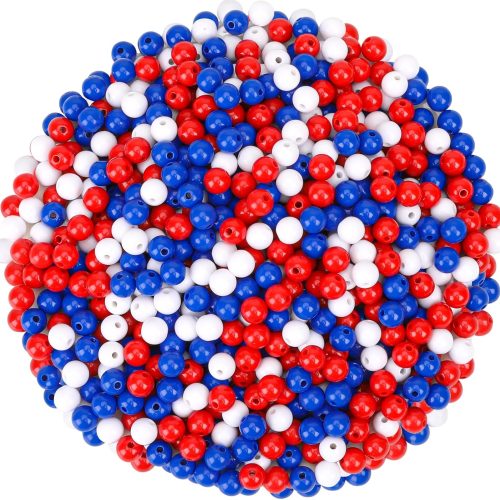 UPINS Red White and Blue Beads,1200Pcs 4th of July Beads Round Patriotic Beads Bulk for Jewelry Making Patriotic Crafts Independent Day DIY Necklace Bracelets Hair Beads