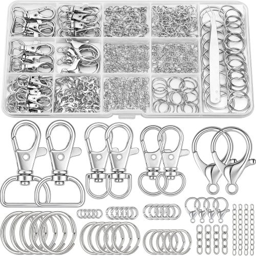 BESARME 460PCS Keychain Making Kit, Key Chain Clips with Key Rings Bulk, Metal Lobster Claw Clasp, Swivel Snap Hook, Jumprings & Extender Chain for Crafts, DIY Keychain Accessories Supplies