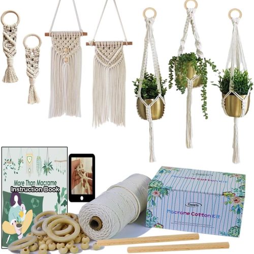 Ewparts Easy Macrame Kits for Adults Beginners Supplier Wood Beads,Rings,Wooden Dowel for Macrame Plant Hangers,Macrame Wall Hanging with Instruction for Macrame Starters