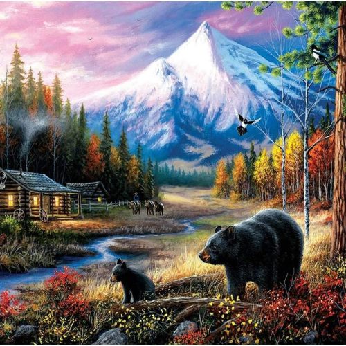 changjiawujin Forest Mountain Diamond Painting Kits for Adults,Black Bear Diamond Art Kits for Adults Beginners Landscape,DIY 5D Full Drill Crystal Rhinestone Arts and Crafts 12x16 inch