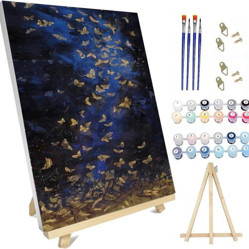 hyzsj Paint by Numbers Kit for Adults with Frame,Butterfly Paint by Numbers for Adults, Paint by Number with Easel, DIY Paint by Number Kits for Home Wall Decor（11.8x15.7inch