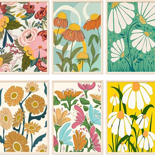 YALKIN 6 Packs Paint by Number Kits for Adults, Easy Acrylic Oil Painting by Number, DIY Flower Watercolor Paint by Numbers Kits on Canvas Without Frames for Home Wall Decor 7.8x11.8inch