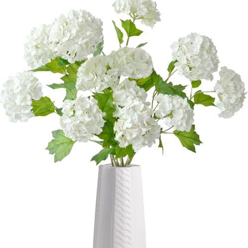 CT0510-SFB-62GT_1 5pcs Fake White Flowers Artificial Silk Hydrangea Flowers Bouquets Faux Hydrangea Stems for Home Table Centerpieces Wedding Party Decoration