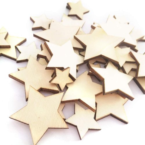 Sewroro 200pcs Wooden Stars Unfinished Wood Star Pieces Mini Unfinished Wood Craft Star Craft Wood for Making Wedding Crafts