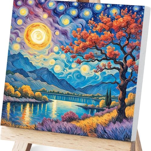 Amphol Paint by Number Kit for Adults Framed Canvas, Moon Landscape Adult Paint by Number Kits, Easy Acrylic Painting by Number with Exquisite Box - 10 x 10 Inch