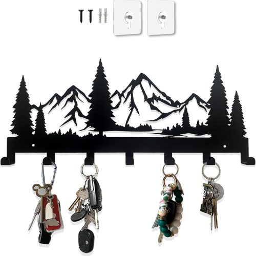 Key Holder for Wall, Decorative Farmhouse Rustic Wall Mount Key Organizer Rack for with 7 Hooks, Key Hanger Wall for Kitchen, Entryway, Hallway, Bedroom, Doorway,12'' X 5.4''
