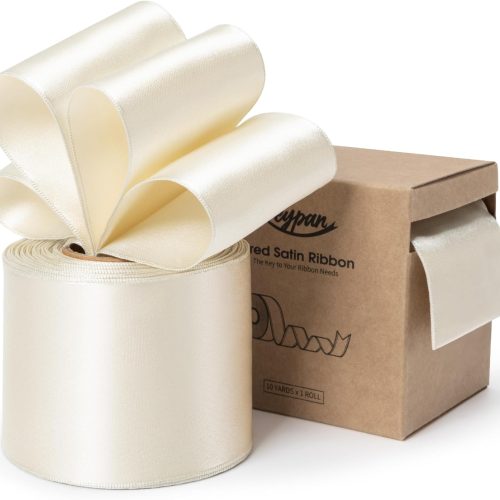 Ivory Satin Ribbon Double-Faced Wired Ribbons for Gift Wrapping Flower Bouquet Bows Wedding Invitation Christmas Decor Crafts 2-1/2 Inch 10 Yards