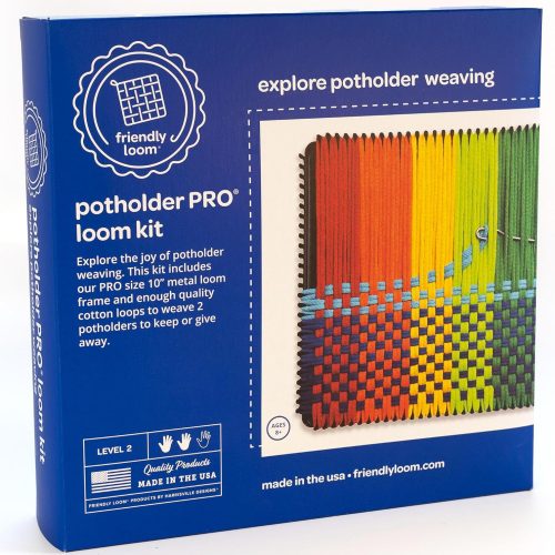 Friendly Loom Potholder Pro Weaving Kit | 10”x10” Sturdy Metal Loom and Quality Cotton Weaving Loops | Complete Kit to Weave 2 Large, Durable Potholders | Made in The USA