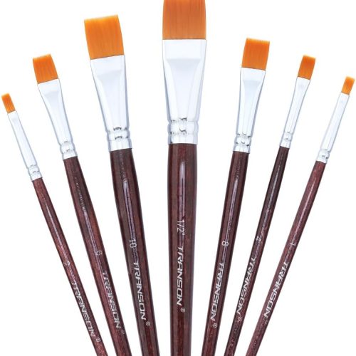 Transon Flat Paint Brush Set 7pcs for Acrylic Watercolor Gouache Oil and Body Painting