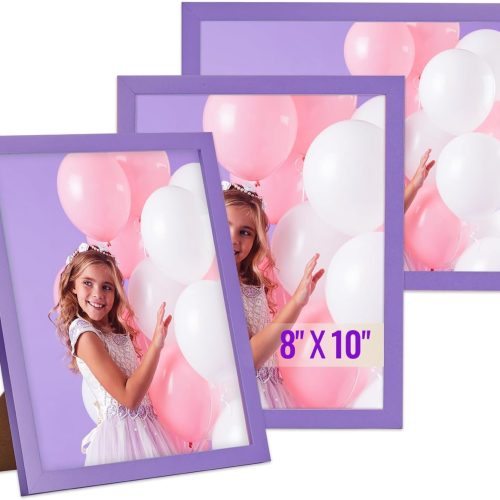TWING 8x10 Picture Frames 3 Set, Family 8x10 Purple Frames with Mat Wall Decor, Horizontal/Vertical Tabletop Frame Pink for Mother's Day/Birthday