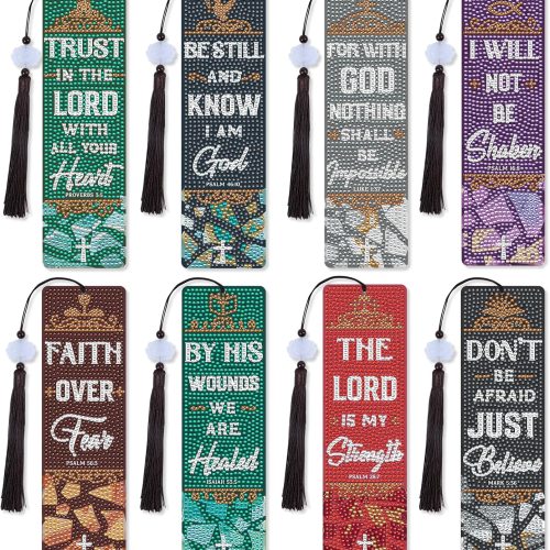 Bible Verse Diamond Art Bookmarks - 8 Pcs Christian Book Mark Diamond Art Kits for Adult, DIY Crafts Gift Diamond Painting Bookmark Kit with Tessels