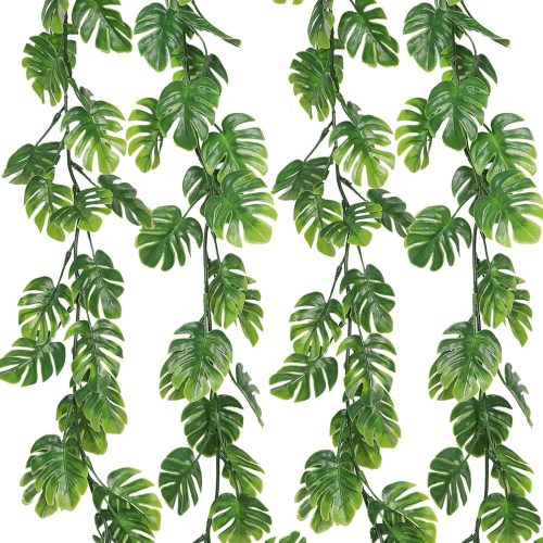 CT0530-HAW-26GT_1 RECUTMS 4Pcs Artificial Monstera Leaves Vines, 5.9FT Fake Hanging Plant Ivy Faux Tropical Palm Leaf Greenery Garland for Garden Porch Patio Jungle Luau Beach Birthday Party Indoor Outdoor Spring Décor
