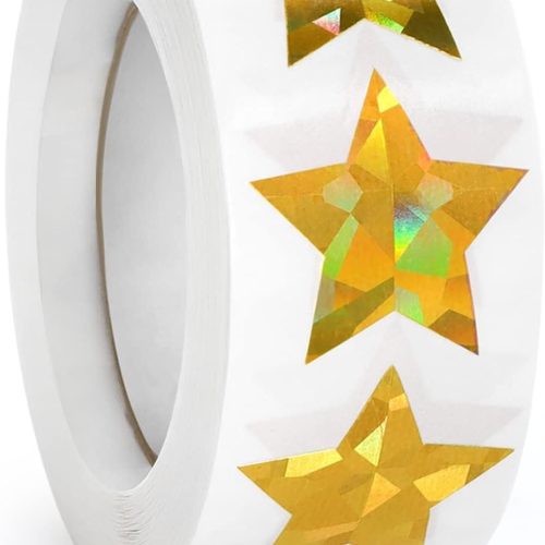 500 PCS Holographic Gold Star Stickers, 1 inch Self Adhesive Metallic Glitter Foil Stickers Sparkly Star Sticker Reward Behavior Chart Labels for Kids Students Teachers Supplies